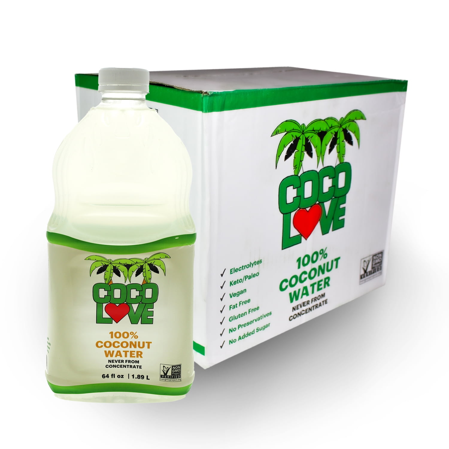 Coco Love Coconut Water, 64 fl oz, 6 Pack Count, Liquids