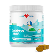 Coco and Luna Probiotics for Dogs - 90 Soft Chews - Diarrhea & Gas Support for Dogs - with Honey, Pumpkin and Prebiotics for Dog Allergies, Bad Dog Breath & Constipation Support