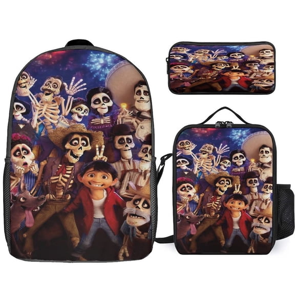 Coco Movie Backpacks 3 Piece Set Adults Bookbag with Lunch Box Pencil Case Travel Daypack