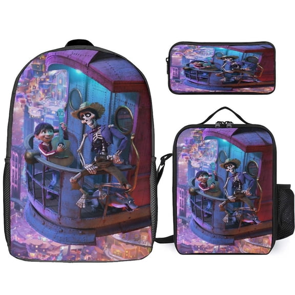 Coco Movie Backpacks 3 Piece Set Adults Bookbag with Lunch Box Pencil Case Travel Daypack
