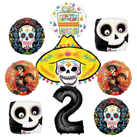 Coco Party Supplies 2nd Birthday Balloon Bouquet Decorations 9 pc