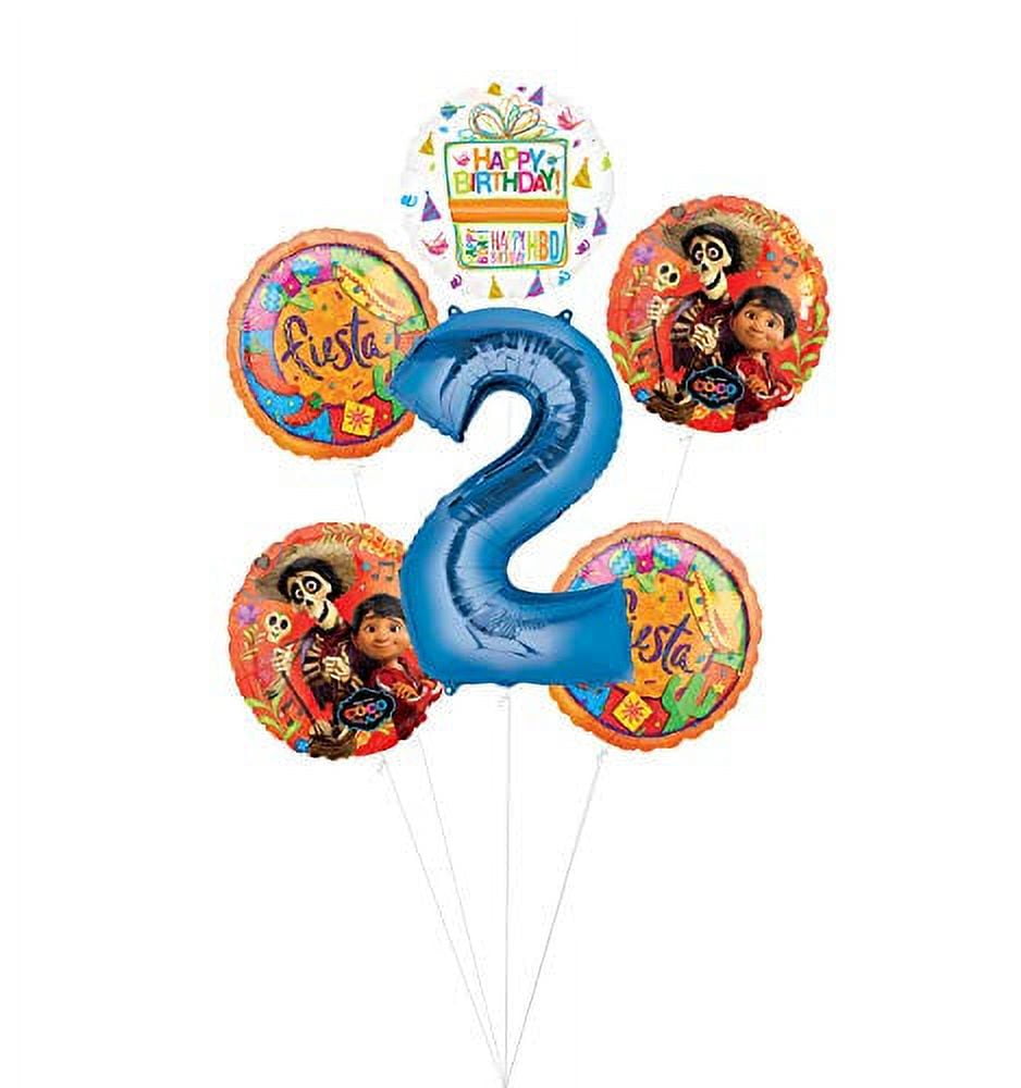 MAYFLOWER DISTRIBUTING Coco Party Supplies 2nd Birthday Fiesta Balloon Bouquet Decorations - Blue Number 2