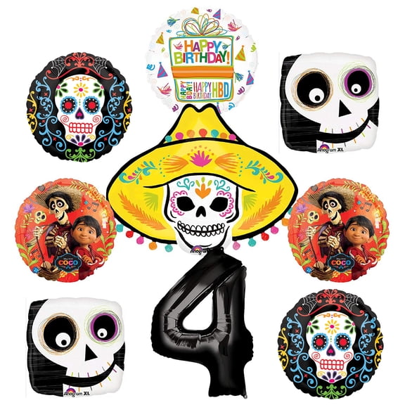 Coco Party Supplies 4th Birthday Balloon Bouquet Decorations 9 pc