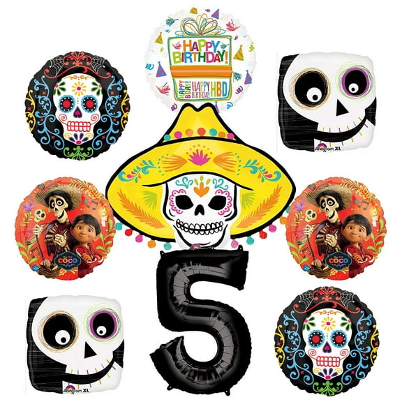 Coco Party Supplies 5th Birthday Balloon Bouquet Decorations 9 pc