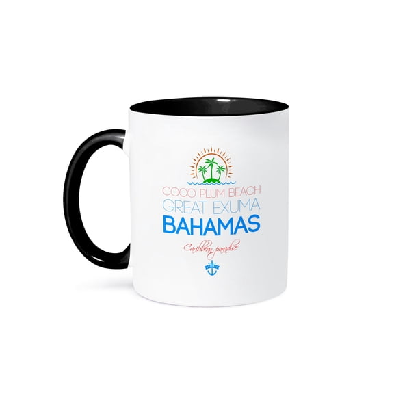 3drose, Coco Plum Beach, Great Exuma, Bahamas. Summer Vacation Gift, Souvenir, 11oz Two-tone Black Mug