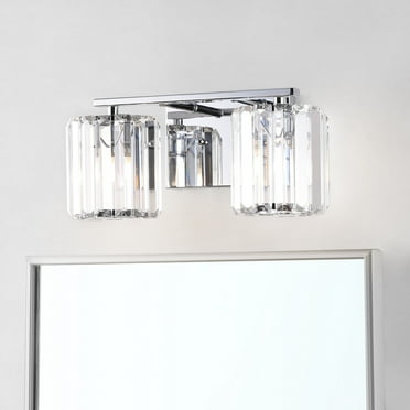 Coco Prism Vintage 13.5" 2-Light Metal/Glass Classic Glam LED Vanity Light, Chrome