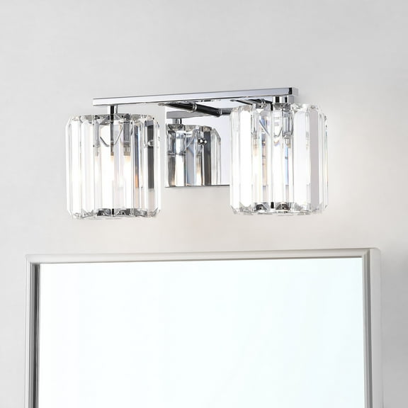 JONATHAN Y Coco Prism Vintage 13.5" 2-Light Metal/Glass Classic Glam LED Vanity Light, Chrome