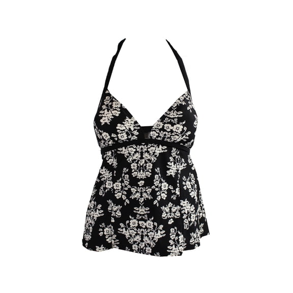 Coco Rave Black Floral Print Halter Tankini Top 32 B-C Cup S