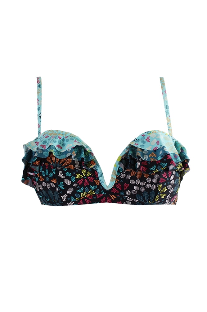Coco Rave Womens Black Printed Ruffle Bralette Bra Bikini Top 30-32C ...