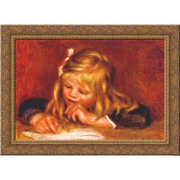 Coco Reading 24x20 Gold Ornate Wood Framed Canvas Art by Renoir, Pierre Auguste
