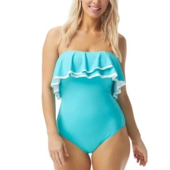 Coco Reef AQUA Contours Ruffled Strapless One-Piece Swimsuit, US 40D, UK 40D