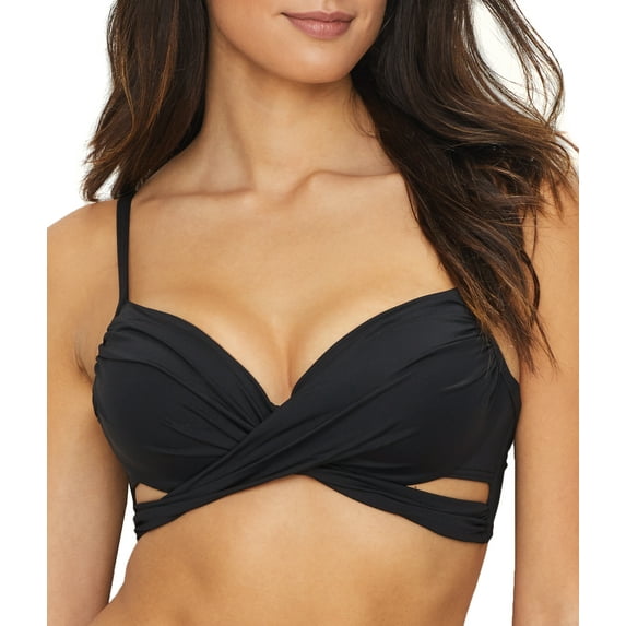 Coco Reef BLACK Classic Solids Wrap Underwire Bikini Swim Top, US 32/34F