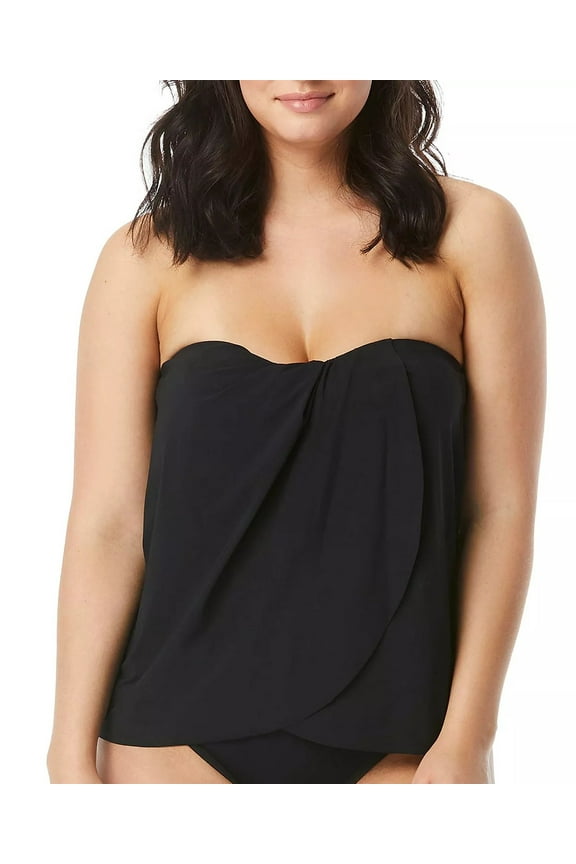 Women's Standard Clarity Bandeau Bra Sized Tankini Top, Black 001, 10/34 D