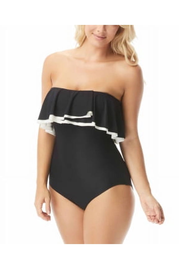 BLACK Contours Ruffled Strapless One-Piece Swimsuit, US 32D, UK 32D