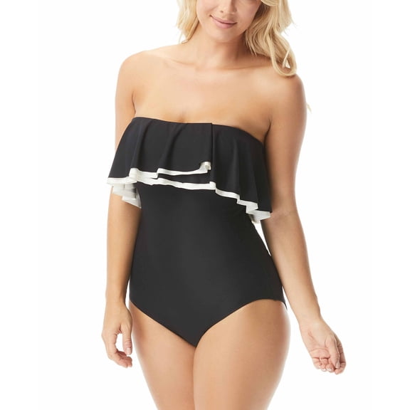 Coco Reef BLACK Contours Ruffled Strapless One-Piece Swimsuit, US 38C, UK 38C