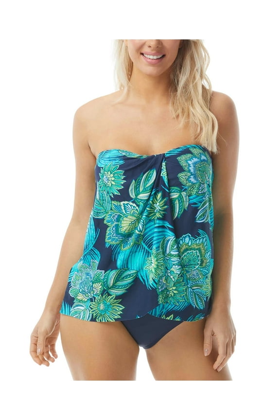 Contours Clarity Bra-Sized Bandeau Tankini Top, Blue, 34D