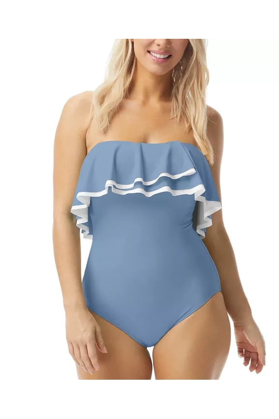 Contours Ruffled Strapless Tummy-Control One-Piece Swimsuit 12 36C