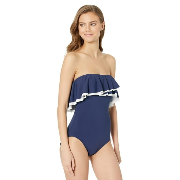 Coco Reef Keepsake Solid Agate Ruffle Bandeau One-Piece Navy Captain 10 (34D)