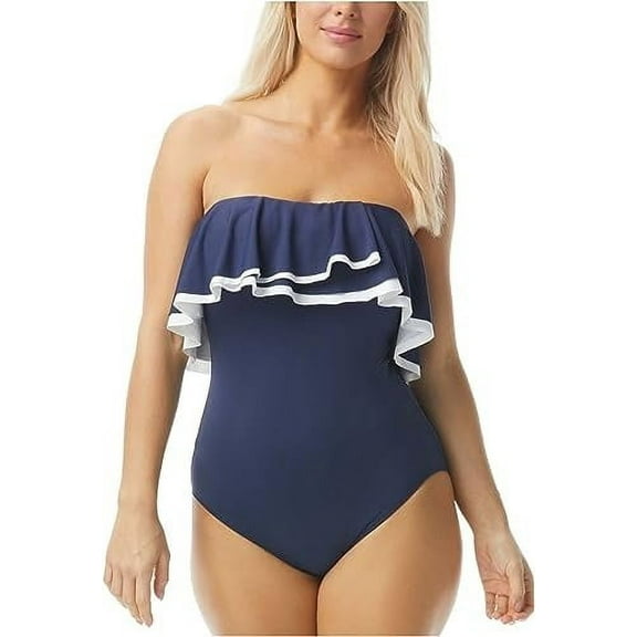 Coco Reef Keepsake Solid Agate Ruffle Bandeau One-Piece Navy Captain 14 38D