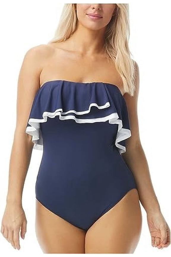 Keepsake Solid Agate Ruffle Bandeau One-Piece Navy Captain 14 38D