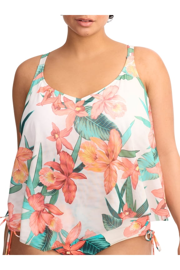 WHITE FLORAL Island Flora Captive Tankini Swim Top, US 36D, UK 36D
