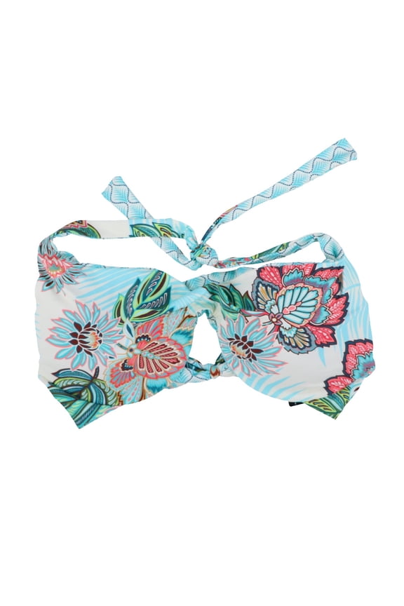 Women's Bikini Top Twist Halter Swimsuit Ivory Blue 36/38DD New