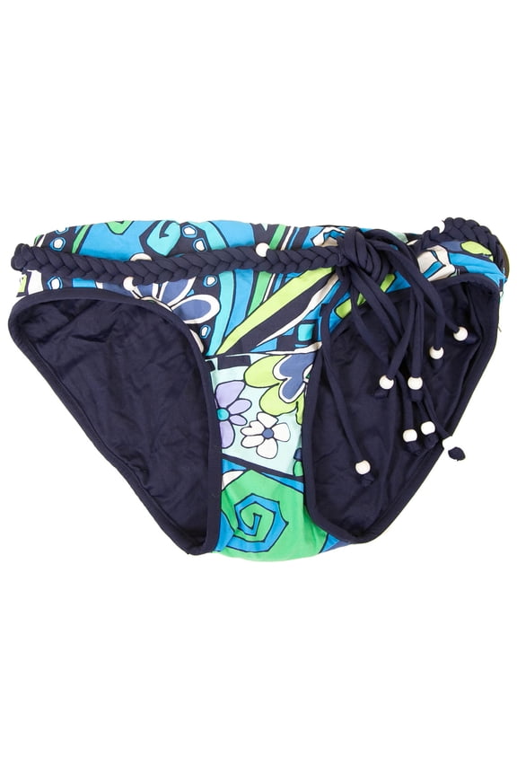 Women's Blue Braided/Beaded Tie Belt Bikini Swim Bottom