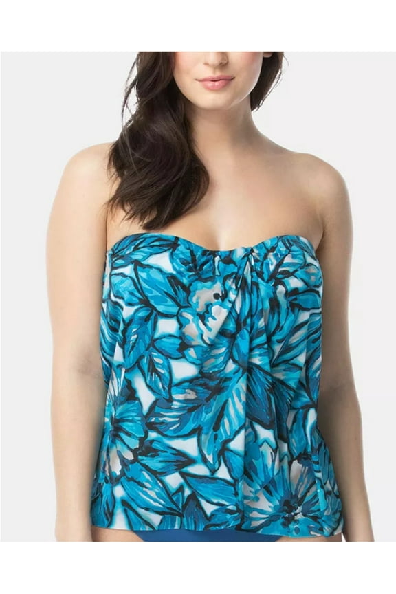 Women's Contours Bandeau Shaper Tankini Top, Blue Cadet Floral, 14/38D