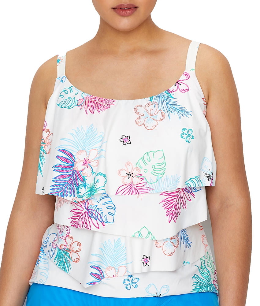 Coco Reef Womens Plus Size La Palma Aura Ruffle Underwire Tankini Top