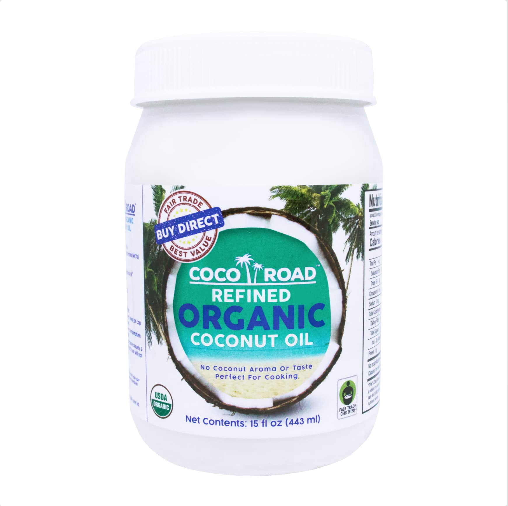 Coco Road Organic & Fair Trade RBD Coconut Oil (15 Fl Oz) - Walmart ...