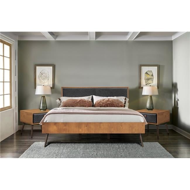 Coco Rustic King Wood and Faux Leather 3-Piece Bedroom Set