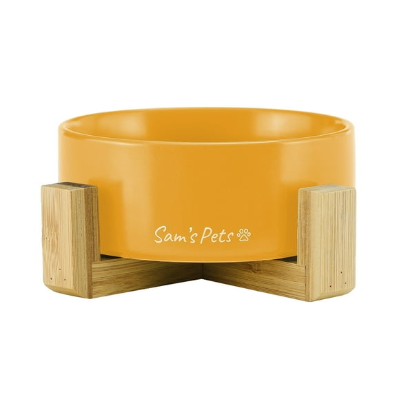 Sam's Pets Coco Single Pet Bowl with Wood Stand 5.11'' in Yellow - 6.3