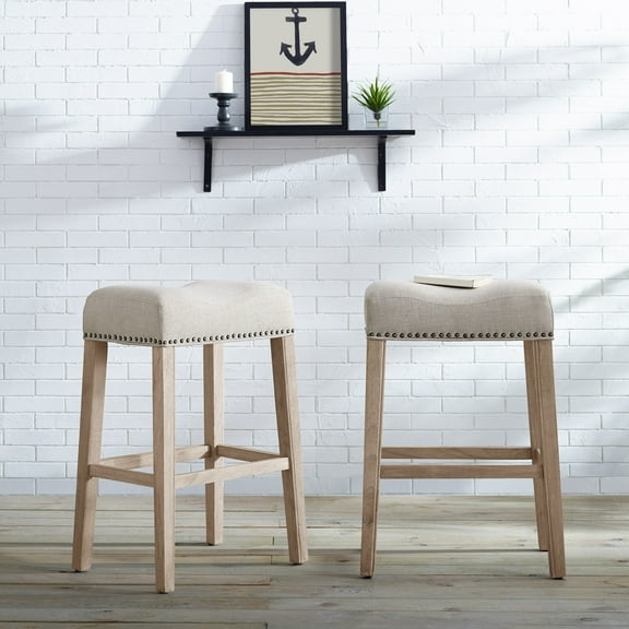 Coco Upholstered Backless Saddle Seat Bar Stools 29" Height Set Of 2, Tan