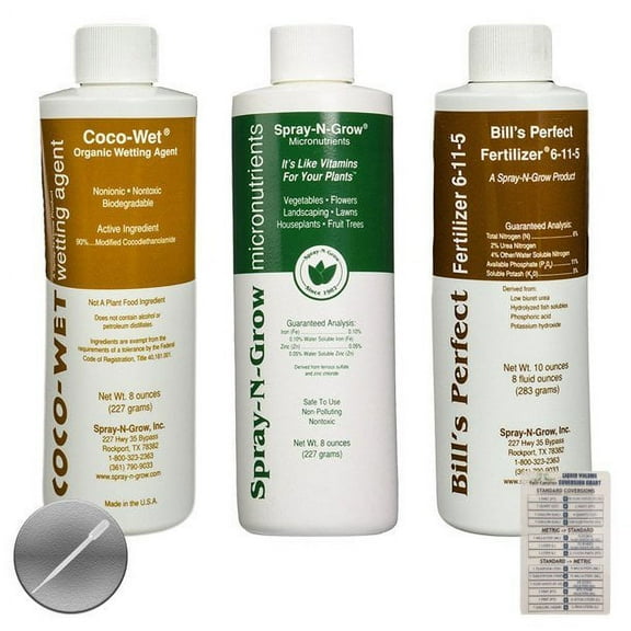 Coco-Wet 8 oz, Spray-N-Grow 8 oz, & Bill's Perfect 8 oz + Chart