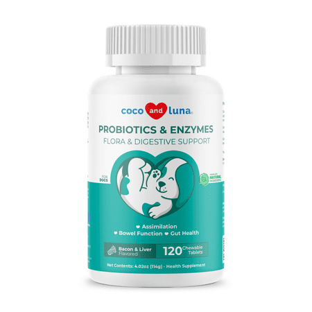 Coco and Luna Probiotics for Dogs - Diarrhea & Gas Support - 120 Chewable Tablets