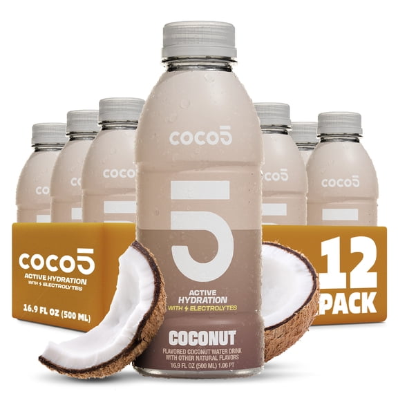 COCO5 Original Coconut Water, Pure Active Hydration with 5 Electrolytes, 50% Less Sugar, Caffeine Free, Vegan, 16.9 oz, 12 Count