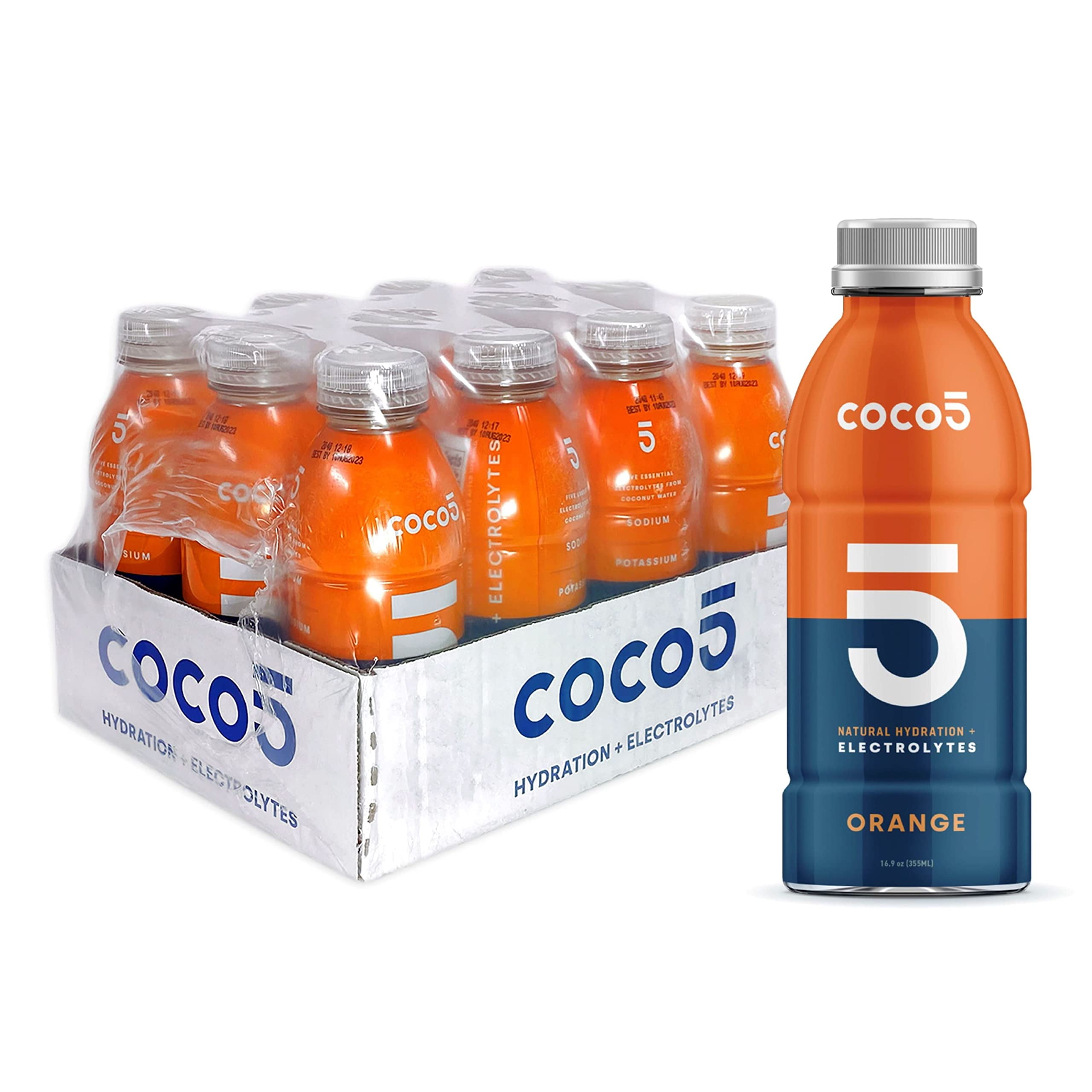 Coco5, Sports Hydration Drink, 16.9 Oz (Pack 12), Orange Flavor