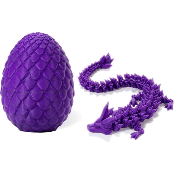 CocoBaby 3D Printed Dragon in Egg, Full Articulated Dragon Crystal Dragon with Dragon Egg, Home Office Decor Executive Desk Toys, Adults Fidget Toys for Autism/ADHD (Laser Purple, 12")