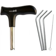 CocoDrill Coconut Opener Tool + 3 Reusable Straws Stainless Steel Drinking Straw + Cleaner Eco Friendly, SAFE, NON-TOXIC