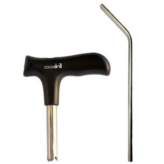 CocoDrill Coconut Opener Tool + Reusable Stainless Steel Straw+ Cleaner Metal Drinking Eco Friendly, SAFE, NON-TOXIC