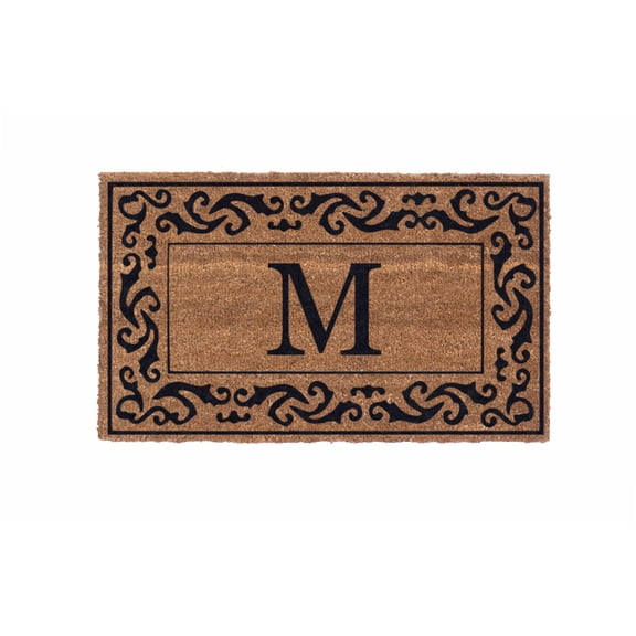 CocoMatsNMore Monogram (A) Vinyl Backed Black Rolling Scrolls Border Doormats 18" x 30"