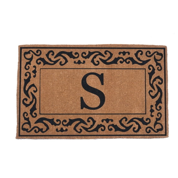 CocoMatsNMore Monogram (B) Black Rolling Scrolls Border Doormats 18" x 30"