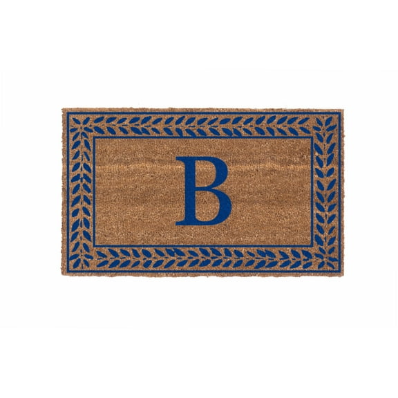 CocoMatsNMore Monogram (B) Vinyl Backed Blue Leafy Vines Border Doormats 18" x 30"
