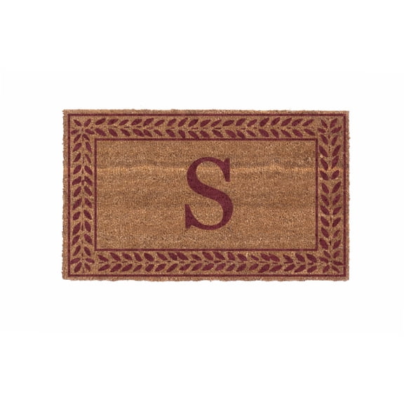 CocoMatsNMore Monogram (F) Vinyl Backed Red Leafy Vines Border Doormats 18" x 30"