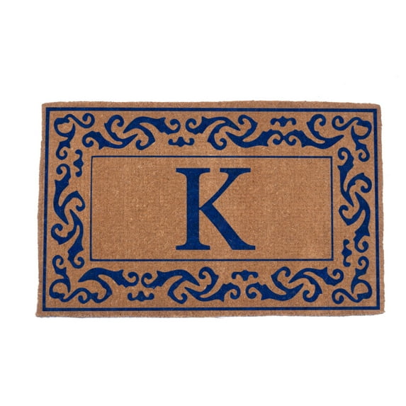 CocoMatsNMore Monogram (H) Blue Rolling Scrolls Border Doormats 22" x 36"