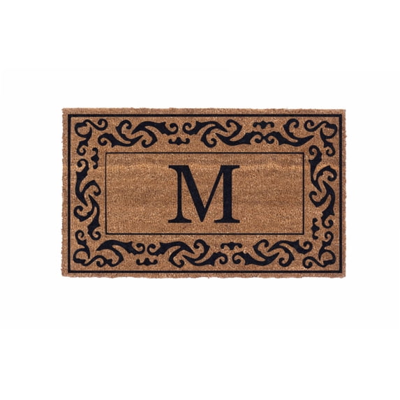 CocoMatsNMore Monogram (N) Vinyl Backed Black Rolling Scrolls Border Doormats 38" x 60"
