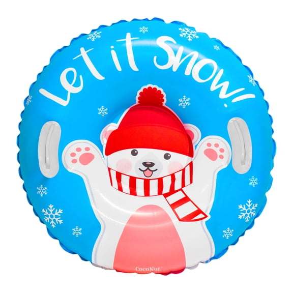 CocoNut Outdoor: Let it Snow - 32 Inflatable Polar Bear Junior Snow Tube - Heavy Duty Snow Sled with Sturdy Handles for Kids, Lightweight Snow Tube for Boys and Girls, Kids 5+