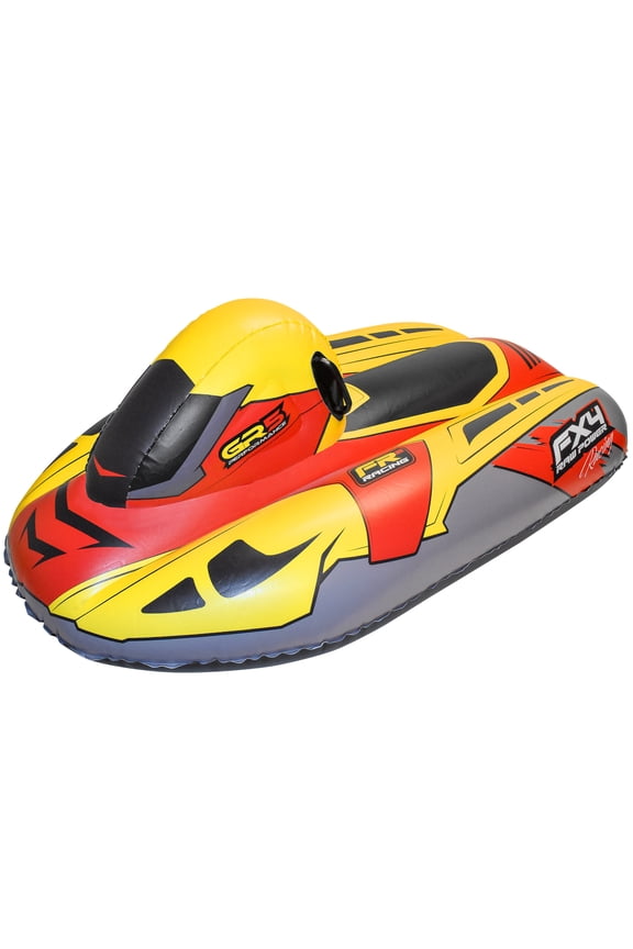 : FX4 Racing Snowmobile Sled - Yellow & Red, 50x20" Inflatable Toboggan, Cold Resistant PVC, Outdoor Tube, 200lb Cap, Kid-Teen-Adult 8+