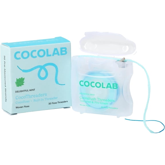 CocoPlush Floss Threaders by , Expanding Woven Floss with Built-in Threader for Braces, Implants and Bridges, Coconut Oil Infused, Mint Scent, 30 Count, 1 Pack