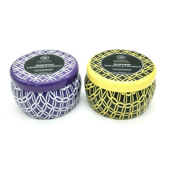 CocoSoy Eco Aroma Tin Candles Organic Natural Botanicals 2-Pack Multiple Scents - Lavender-Vanilla & Pineapple